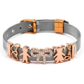 Bracelet en maille argentée avec nœud en or rose et breloques Love sur fond blanc - Or Rose Bicolore