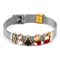Verstellbares Edelstahl-Netzarmband mit bunten Weihnachtsanhängern und Goldverschluss - Silberkette mit Gold-Schnalle