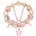 Rose gold snake chain bracelet with pink crystal beads and enamel cherry blossom charm - 16cm / Cherry Blossom Pink Beaded Style (Style 003)
