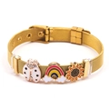 Golden mesh strap bracelet featuring ladybug, rainbow and sunflower charms for women - Gold (DL001)