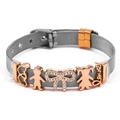 Bracelet maille argentée avec breloques d'amour or rose et nœud en strass brillant - Argent Avec Pièces en Or Rose