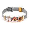 Adjustable silver mesh bracelet with rainbow, ladybug and sunflower enamel charms - Silver (DL002)