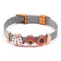Adjustable silver mesh bracelet featuring colorful rainbow, ladybug, and sunflower charms - Iron Gray (DL003)