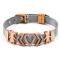 Adjustable silver mesh bracelet with rose gold heart charm and family figure charms - Silver Mesh Rose Gold Charm Style / Silver Rose Gold