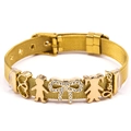 Bracelet doré maille 10mm avec nœud évidé et breloques cœur en strass pour femme - Bracelet Or