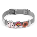 Silver mesh bracelet with rainbow, sunflower, and ladybug charms and adjustable buckle - Silver (DL005)