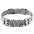 Bracelet en maille d'acier inoxydable argenté avec breloques cœur et famille pour femmes - Argent