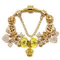 Golden snake chain bracelet featuring yellow faceted glass beads and royal crown charms - Golden Heart-Shaped Lock Crown Style (Model 001) / 16cm