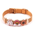 Rose gold mesh band bracelet featuring ladybug, rainbow, and sunflower enamel charms - Rose Gold (DL006)