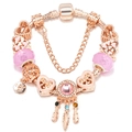 Rose gold dreamcatcher bracelet with pink glass beads and heart charms on white background - 16cm / Pink Glass Beads and Feather Dreamcatcher (Style 002)