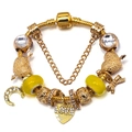 Elegant gold snake chain bracelet with yellow beads and LOVE heart pendant charms - Golden LOVE Moon & Starry Sky (Style 003) / 16cm