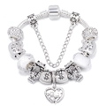 Silbernes Bettelarmband mit Katzen-Anhängern, Geldbeutel-Perle und Herz-Anhänger - Silber Katze Reichtum Stil (Stil 008)