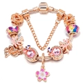 Rose gold DIY charm bracelet featuring pink enamel cherry blossom and crystal butterflies - Rose Gold Cherry Blossom Style (014)