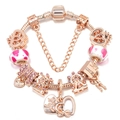 Rose gold snake chain bracelet with pink rhinestones and heart charms for Valentine's Day - Rose Gold Ferris Wheel Style (011)