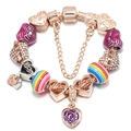 Rose gold snake chain bracelet with hollow heart charms and purple rose flower pendant - 16cm / Rose Gold Mom Theme (Style 001)