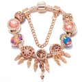 Rose gold DIY charm bracelet with dreamcatcher and pink crystal beads in 80-100 characters - Rose Gold Dreamcatcher Style (012)