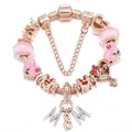 Rose gold snake chain bracelet with pink glass beads and Mom themed charms for women - 16cm / Rose Gold MAMA Theme (Style 003)