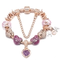 Rose gold MOM charm bracelet with purple heart beads and floral pendants for Mother's Day - 16cm / Rose Gold Purple Mom Style (Style 004)