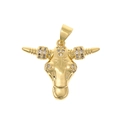 Close-up of a 18K gold plated bull head pendant with micro-pave cubic zirconia crystals - Longhorn Bull Rhinestone Pendant (D592-5)