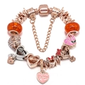 Muttertag Armband in Roségold mit orangefarbenen Glasperlen und Herzanhängern für Damen - Roségold Mutter Thema (Stil 005)