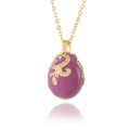 Collier avec pendentif œuf en émail violet style Fabergé, plaqué or 18 carats et zircon - Violet