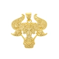 Detailed view of an 18K gold plated bull head pendant with intricate floral engravings - Engraved Bull Head Pendant (D592-7)