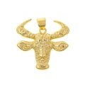 Macro view of detailed bull head pendant with gold plating and ornate vintage carvings - Beast Relief Bull Head Pendant (D592-9)