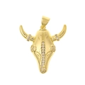 18K gold plated bull head necklace pendant with micro-paved cubic zirconia on white background - Realistic Style Bull Head Pendant (D592-11)