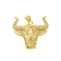 Micro-inlaid bull head pendant in 18K gold plating with champagne zircons for men - Micro-pave Rhinestone Bull Pendant (D592-13)