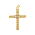 Klassischer goldener Kreuzanhänger mit Seilmuster und zentralem Evil Eye Motiv - Böser Blick Stil (D138)