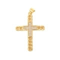 Detailansicht eines goldfarbenen Kreuzanhängers mit Zirkoniasteinen und Seilstruktur - Vollständiger Strass Kreuz Stil (D145B)