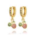 Exquisite gold cherry drop hoop earrings with colorful gemstones and pavé zircon crystals - Cherry Style (EP44-2)