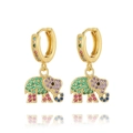 Exquisite gold elephant hoop earrings with colorful micro-pave crystals on white background - Elephant Style (EP44-3)