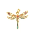 Colorful dragonfly pendant with gold hollow wings and sparkling crystals on white background - Hollow Colorful Zirconia Dragonfly Style (D398)