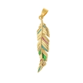 Exquisite gold feather pendant with colorful enamel inlay and sparkling zircon accents - Multicolor Enamel Zirconia Feather Style (D406)