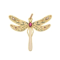 Exquisite golden dragonfly pendant with colorful crystals and hollowed wings on white background - Multicolor Micro-pave Zirconia Dragonfly Style (D431)