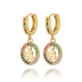 Detail of gold snake pendant earrings with multicolor zircon stones and rainbow crystals - Snake Style (EP38-2)
