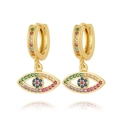 Detailed macro view of gold-plated evil eye earrings with colorful zircon stones - Evil Eye Style (EP38-1)
