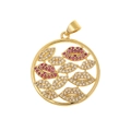 Pendente labbra geometrico dorato con pietre di zircone rosa e bianco lucido - Stile Labbra Intagliate (D167)