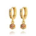 Elegant gold hoop earrings with multi-color zircon stones and hexagonal charms - Hexagon Style (EP35)