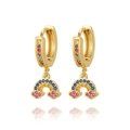 Golden sea turtle earrings with colorful cubic zirconia stones and rainbow hoop drop design - Rainbow Style (EP29-1)