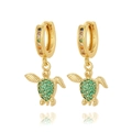 Gold turtle hoop earrings with colorful rainbow zircons and green crystal sea turtle charms - Turtle Style (EP31-1)
