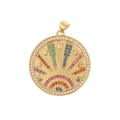 Ciondolo rotondo geometrico dorato con zirconi colorati e simboli di cuore e stella - Disco Simboli Multielemento (DZ54)