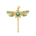 Exquisite gold dragonfly pendant with green stone, red eyes, and enamel wings - Green Yellow Red Enamel Dragonfly Style (D435)