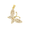 Golden butterfly pendant with pave white crystals, pink enamel and green stone eyes - Micro-pave White Zirconia Pink Enamel Butterfly Style (D585)