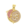 Exquisite gold-plated round dolphin pendant with pink gemstones and heart accents - Pink Gradient Dolphin Heart Round Disc Style (D696)