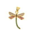 Golden dragonfly pendant with purple and red inlaid crystals on a white background - Multicolor Tiny Stone Micro-set Dragonfly Style (D723)