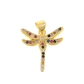 Golden dragonfly pendant charm with multicolored crystals for fashion necklace - Colorful Zirconia Pave Dragonfly Style (D724)