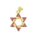 Klassischer vergoldeter Hexagramm-Anhänger mit rosa Zirkonia auf weißem Hintergrund - Nur Anhänger - Rosa Zirkonia Hohles Hexagramm (D720)