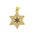 Luxuriöser goldener Hexagramm-Sternanhänger mit Zirkonia und schwarzem Mittelstein - Nur Anhänger - Schwarz-Weiß Zirkonia Hexagramm (D719)
